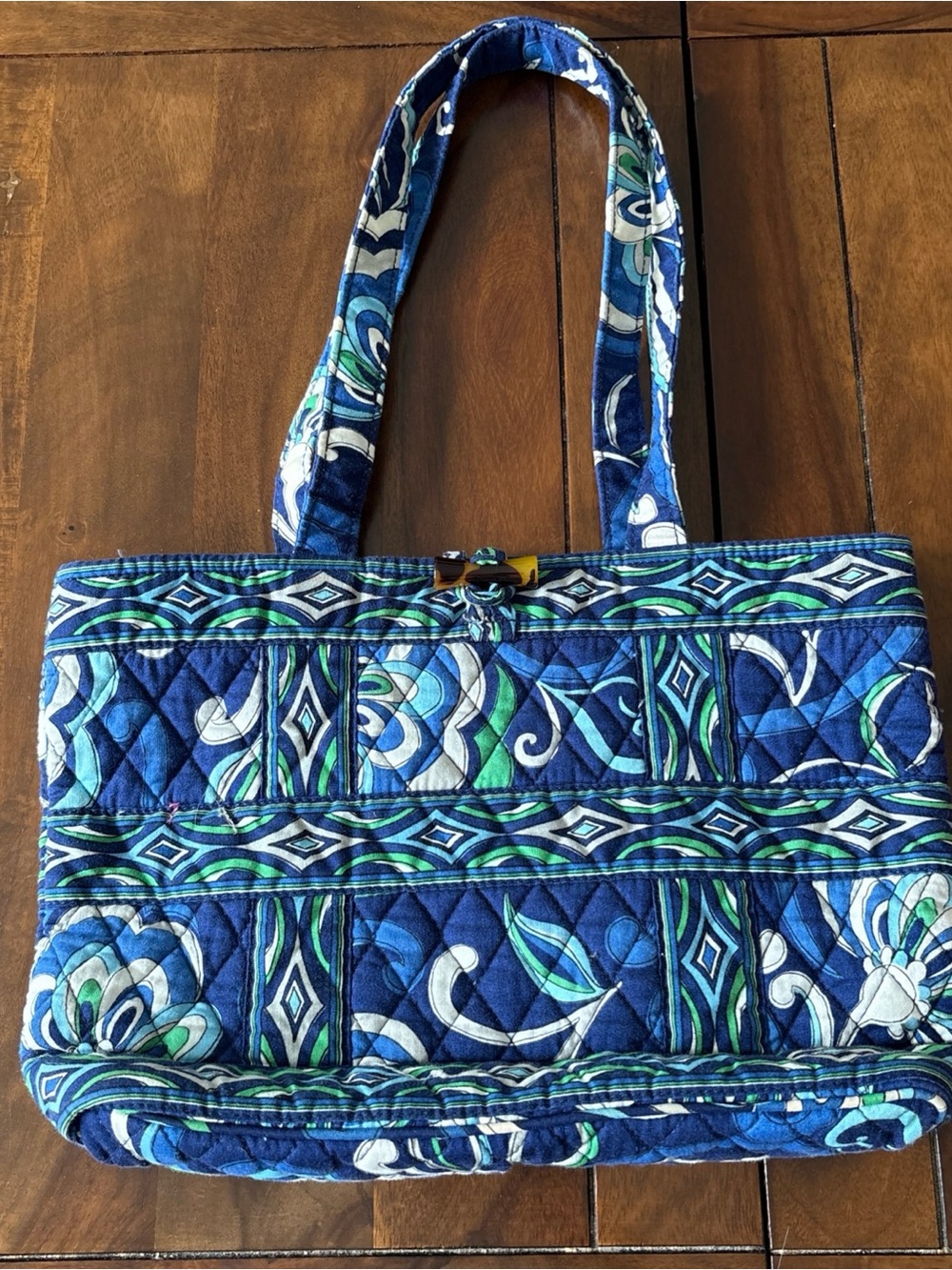 Vera Bradley Quilted Floral Blue Tote Bag with Toggle close 13x8”
